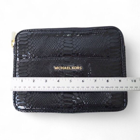 Michael Kors Patent Leather Croc Print Tablet Mini Clutch Black / Gold - Picture 4 of 7
